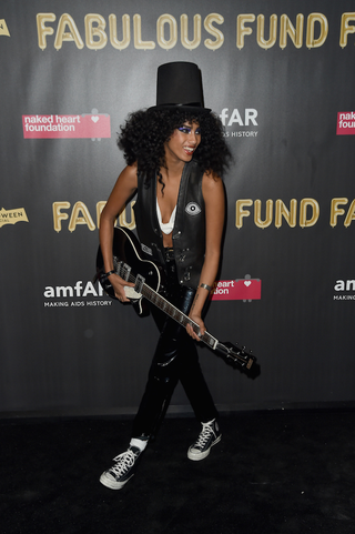 Model Imaan Hammam attends the 2017 amfAR & The Naked Heart Foundation Fabulous Fund Fair. Image via Getty.